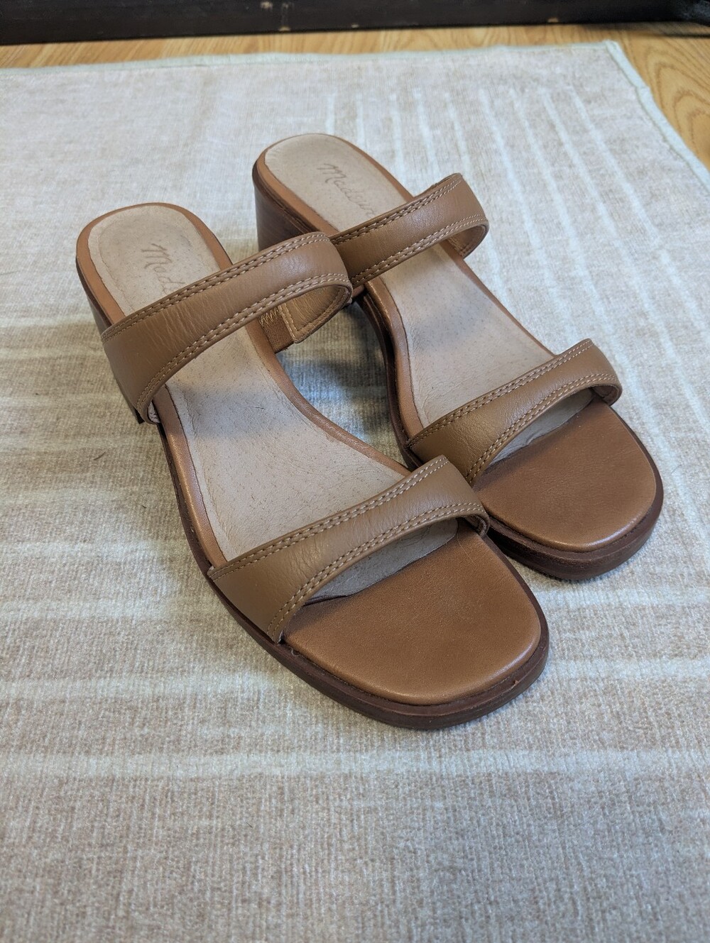 Madewell Double Strap Tan Leather Mules